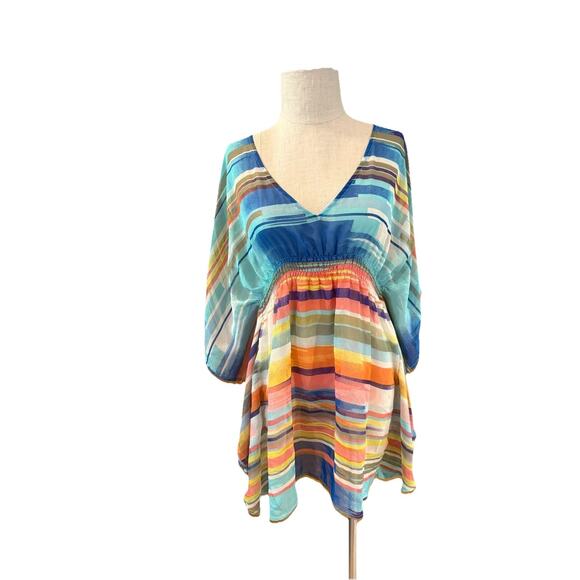 Echo Swimsuit Womens Medium Multicolor Striped V Neck Flared Outdoor Pullover - Picture 2 of 10